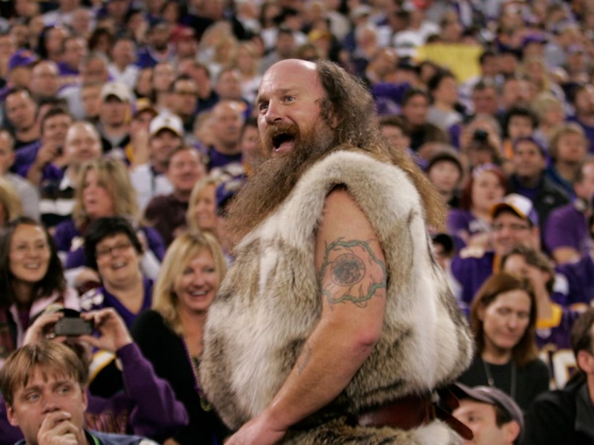 Minnesota Vikings mascot Ragnar rides a motorcycle onto the field before  the NFL football game against the Chicago Bears won by the Vikings 36-10,  Sunday, Nov. 29, 2009 in Minneapolis.(AP Photo/Andy King