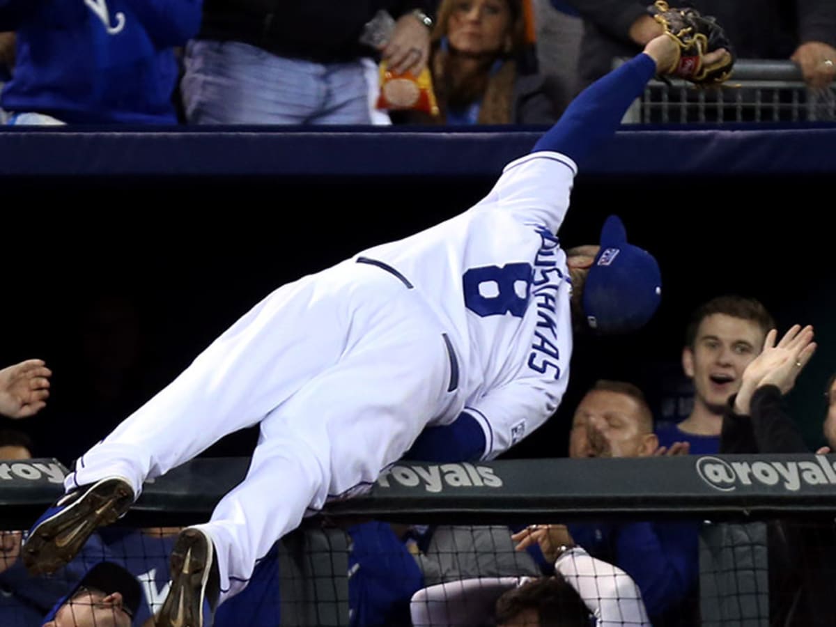 Kansas City Royals third baseman Mike Moustakas makes a catch against the  New York Yankees during a baseball game Thursday, May 3, 2012 in Kansas  City, Missouri. The Royals won 4-3. (AP