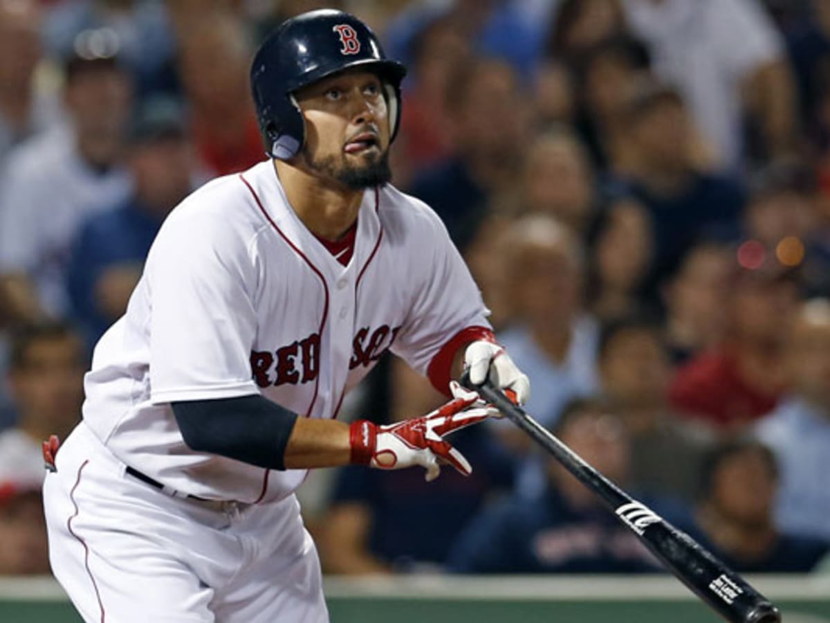 Red Sox' Shane Victorino rights himself at plate, drives in seven
