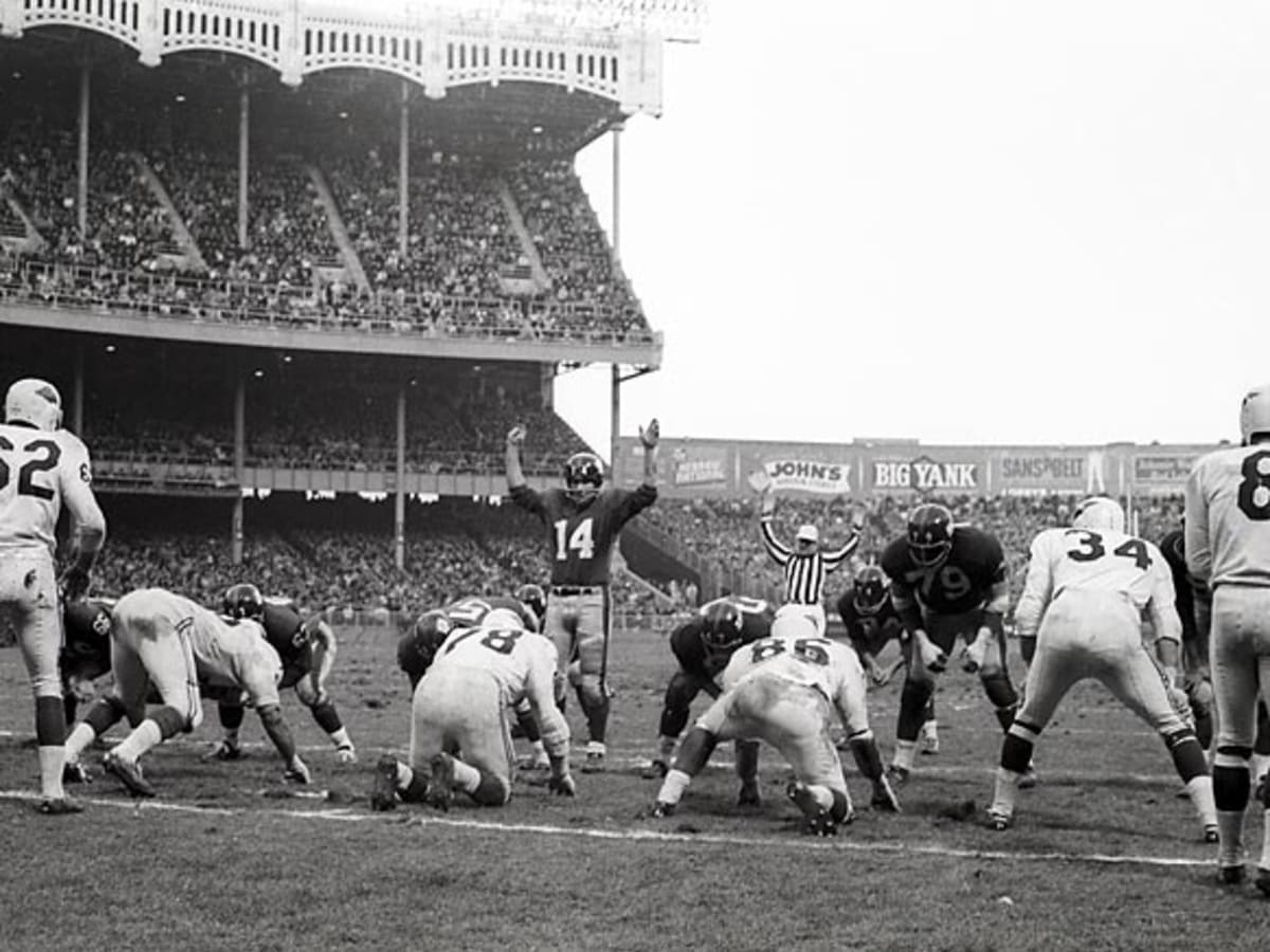 New York Giants football team during a moment of prayer for President John  Kennedy. Nov. 24, 1963. The game was well attended, but not telecast. All  TV networks ran news until the