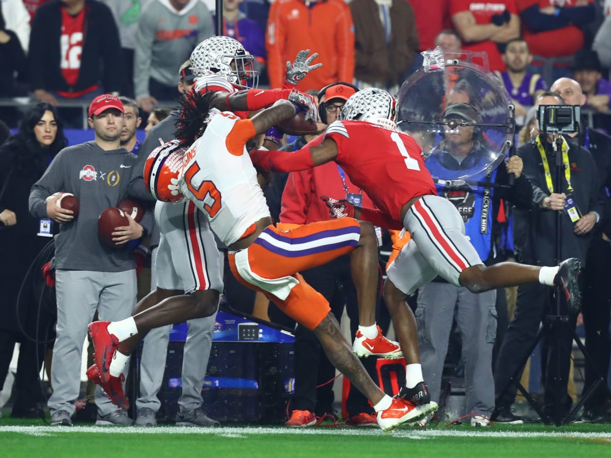 Clemson Tigers wide receiver Tee Higgins (5) after scoring a touchdown  during the NCAA college football game between Wake Forest and Clemson on  Saturday November 16, 2019 at Memorial Stadium in Clemson