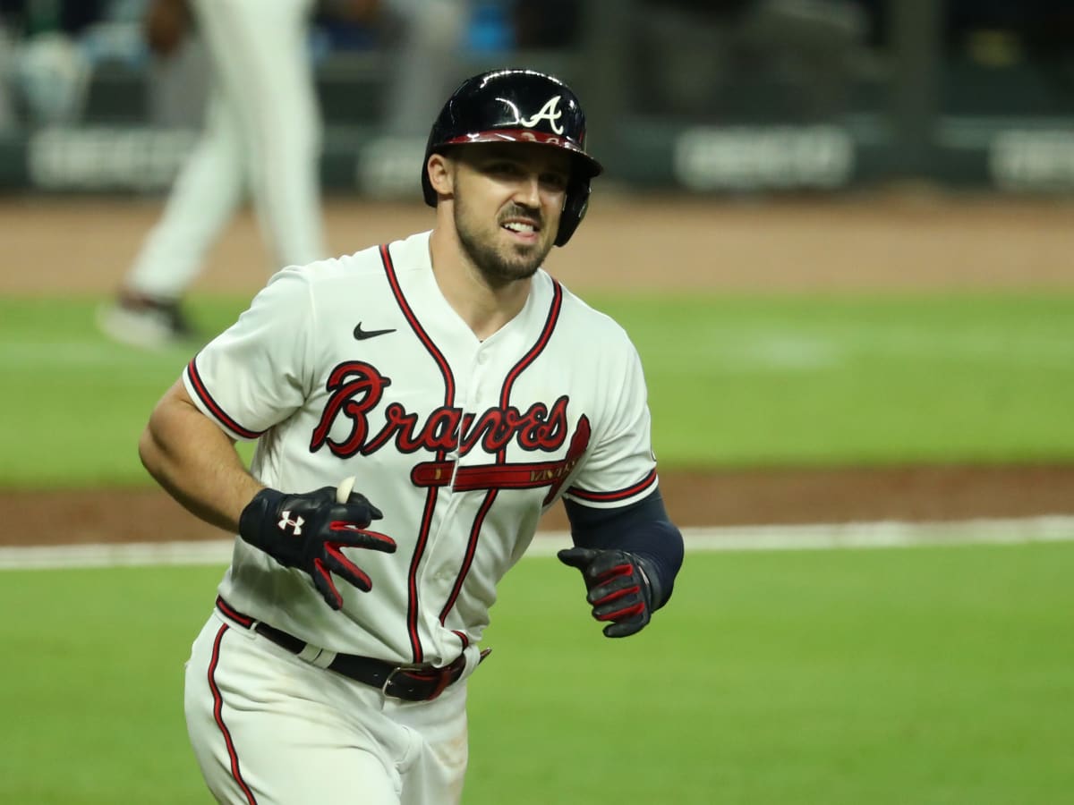 August 21, 2019: Atlanta Braves outfielder Adam Duvall catches a