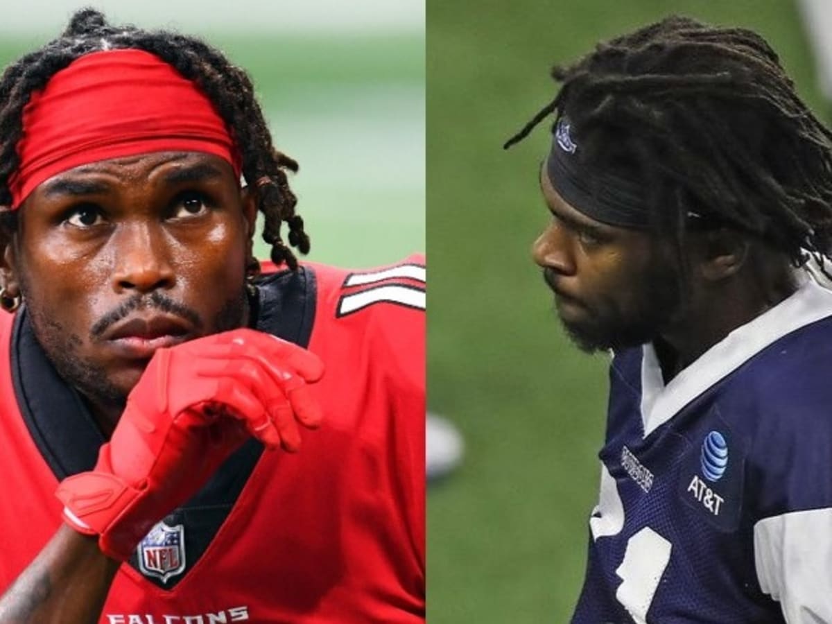 Tampa Bay Buccaneers wide receiver Julio Jones (6) runs a pass route  against Trevon Diggs (7) during an NFL football game against the Dallas  Cowboys on Sunday, September 11, 2022, in Arlington