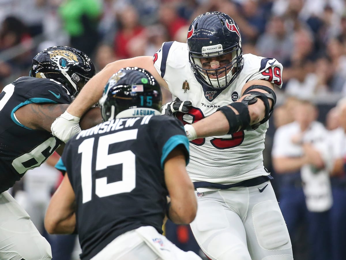 John Henderson (#98) of the Jacksonville Jaguars says Jacksonville  recovered a Texans fumble on the goal line. The Jaguars defeated the Texans  31-24 at Reliant Stadium in Houston TX. (Credit Image: ©