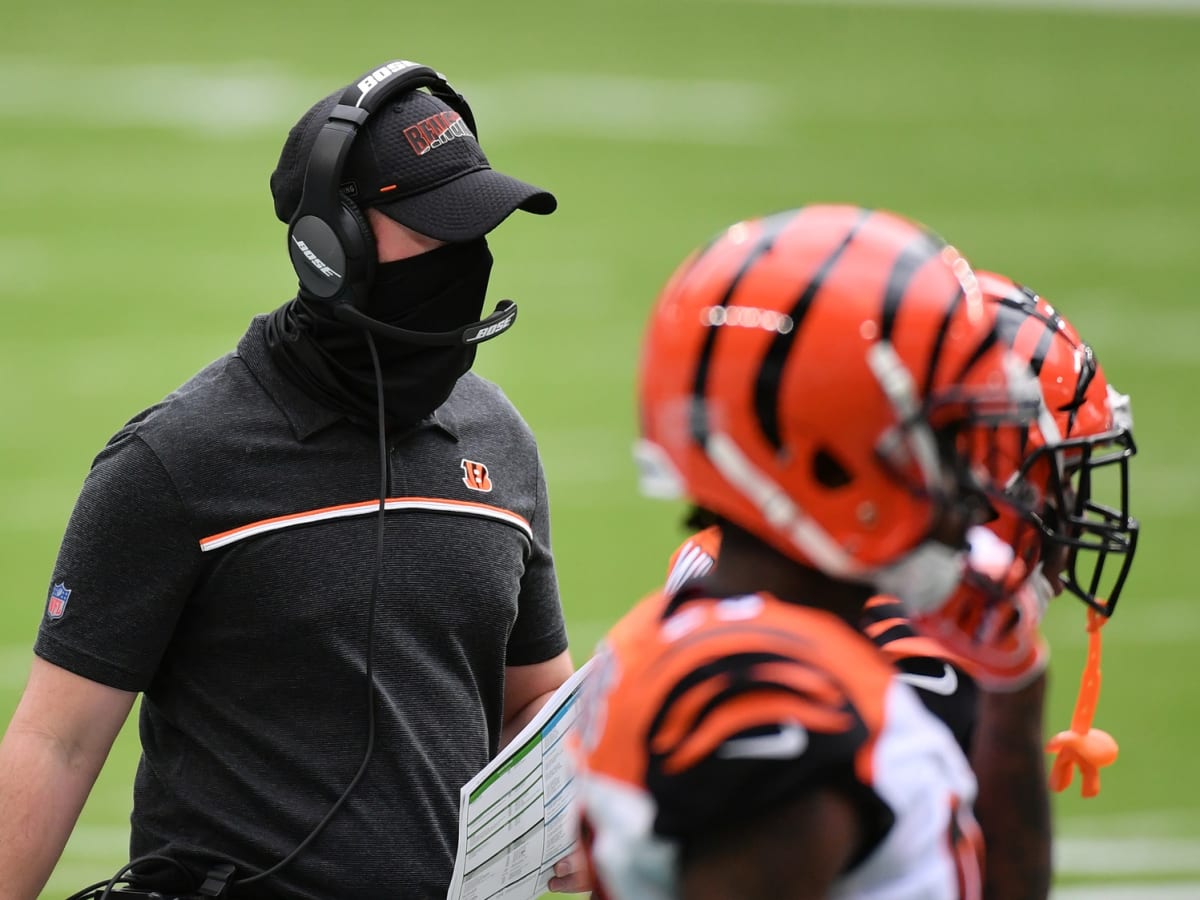 Cincinnati Bengals head coach Zac Taylor works his team along the sidelines  in an NFL football game against the Pittsburgh Steelers Sunday, Sept. 26,  2021, in Pittsburgh. (AP Photo/Don Wright Stock Photo 