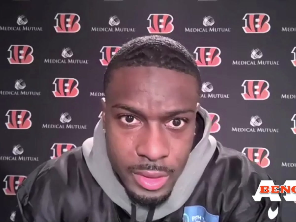 Cincinnati Bengals' wide receiver A. J. Green, 18, who is recovering from  an injury, attends an NFL practice session at the Allianz Park stadium in  north London, Friday, Oct. 25, 2019. The