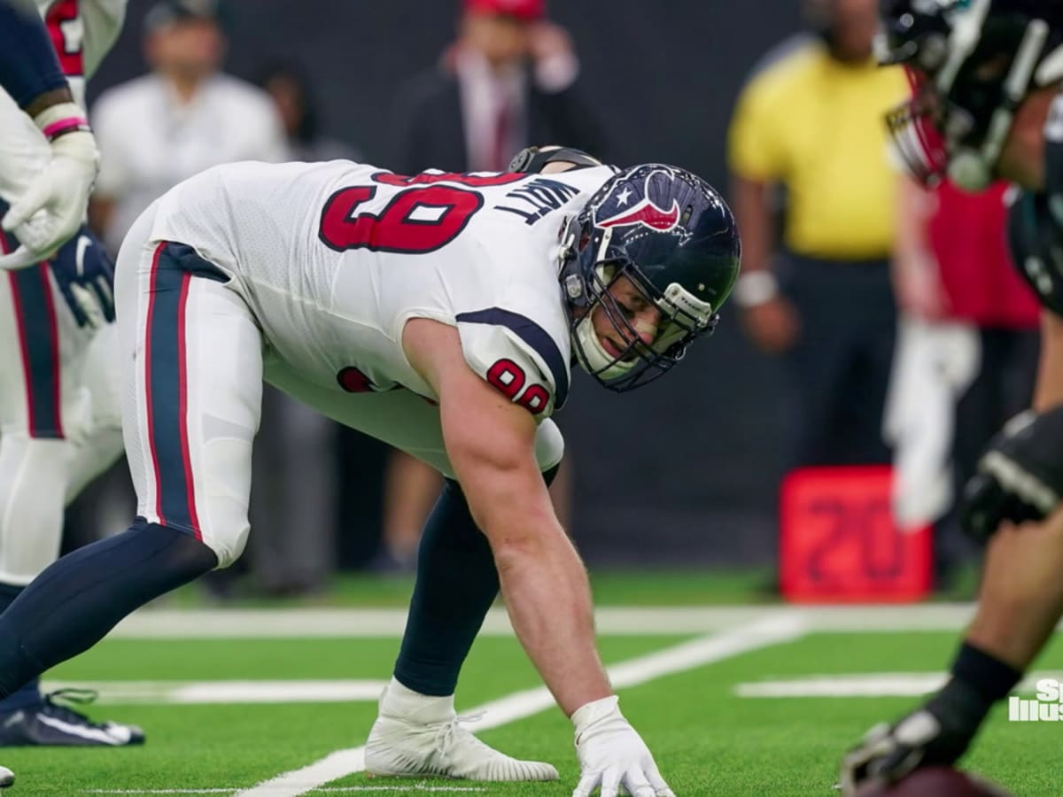 Pittsburgh Steelers quarterback Ben Roethlisberger (7) gets together with  Houston Texans defensive end J.J. Watt (99), and his brothers Steelers  fullback Derek Watt (44), and Steelers outside linebacker T.J. Watt (90)  following