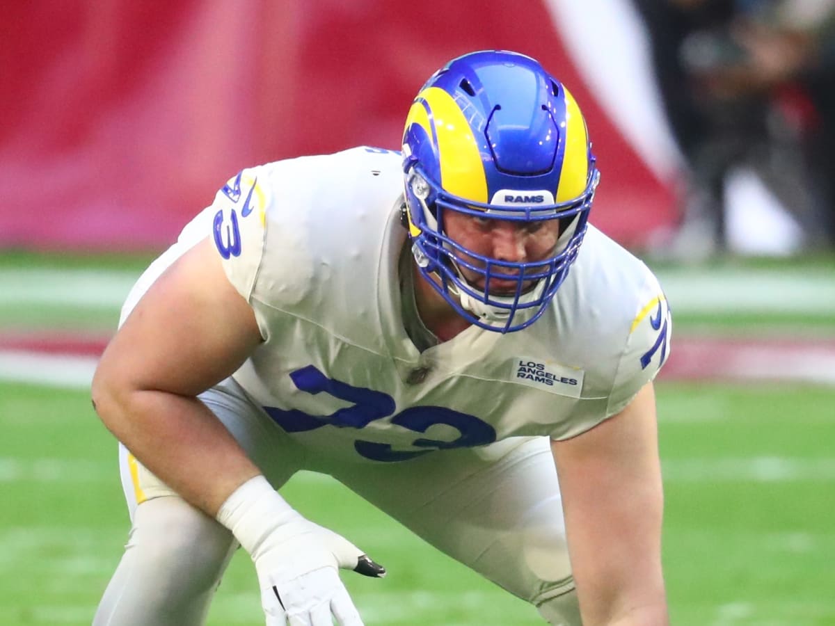 Los Angeles Rams guard David Edwards (73) laughing on the field