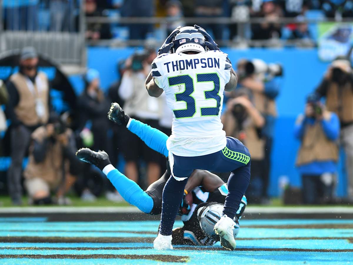 October 3, 2019: Seattle Seahawks safety Tedric Thompson (33) celebrates  his interception after an instant replay overruled the call on the field of  an incomplete pass during a game between the Los