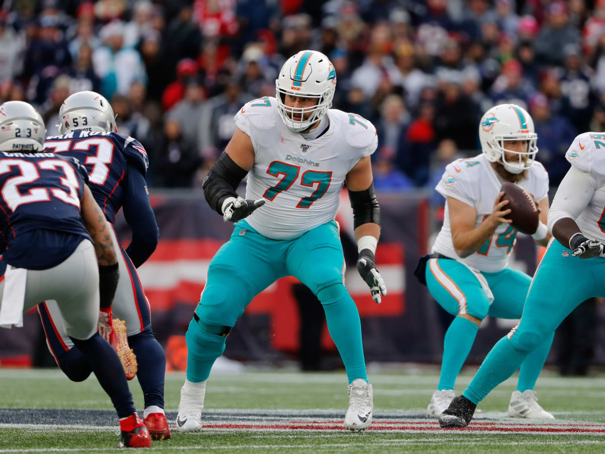 Miami Dolphins offensive tackle Jesse Davis (77) defends against the New  York Jets during an NFL football game, Sunday, Nov. 21, 2021, in East  Rutherford, N.J. (AP Photo/Adam Hunger Stock Photo - Alamy