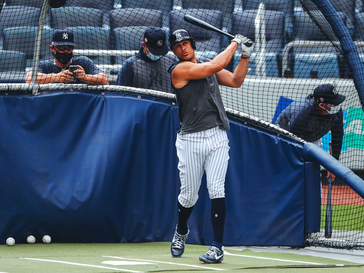 Giancarlo Stanton before the Yankees first intrasquad game 