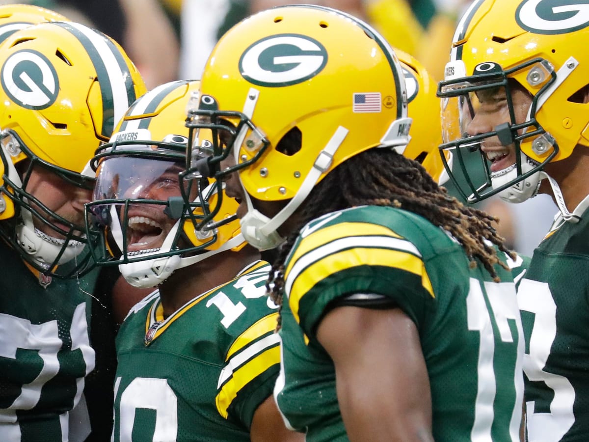 October 03, 2021: Green Bay Packers quarterback Aaron Rodgers (12) debates  a tripping call against Pittsburgh Steelers linebacker T.J. Watt (90)  during the NFL football game between the Pittsburgh Steelers and the