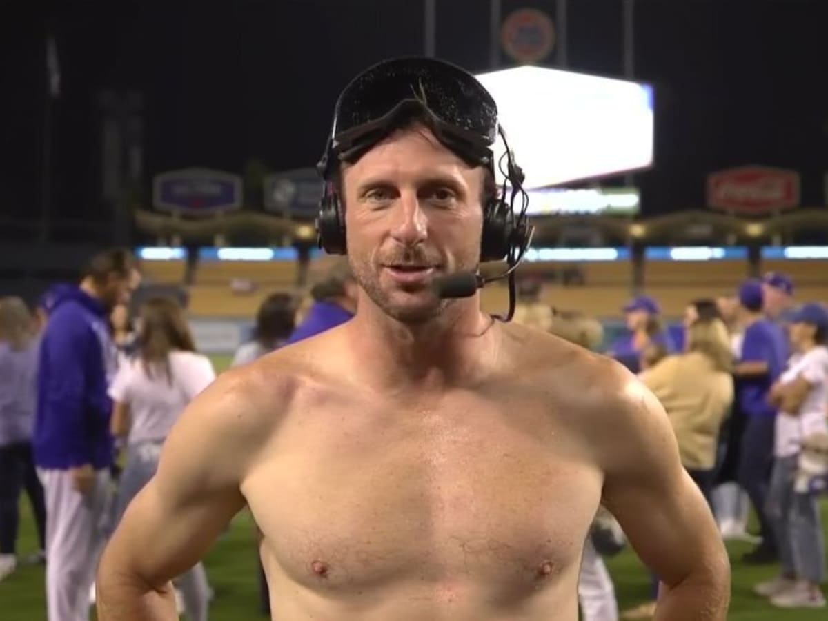 Shirtless Max Scherzer Shows Off 'Dad Bod' While Celebrating Dodgers Win