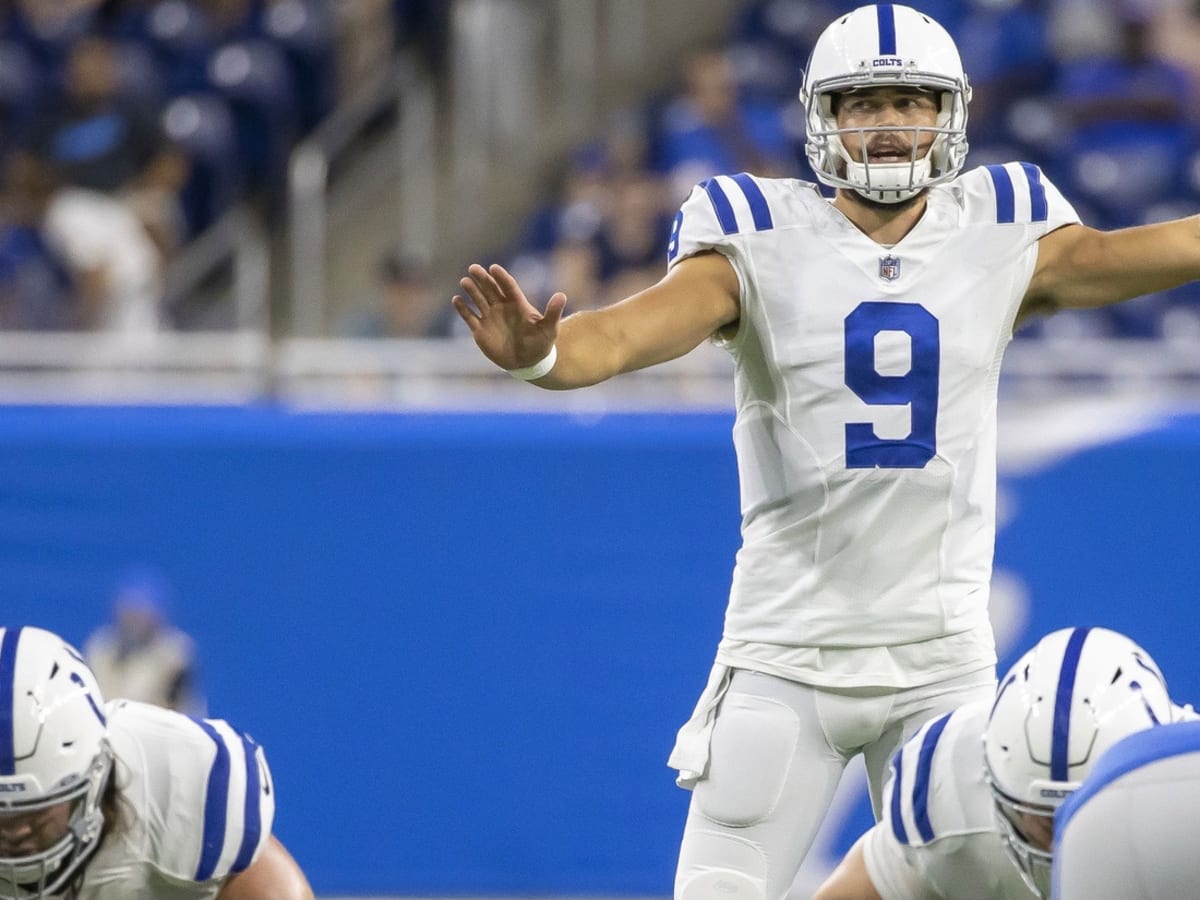 Indianapolis Colts quarterback Jacob Eason (9) looks downfield for