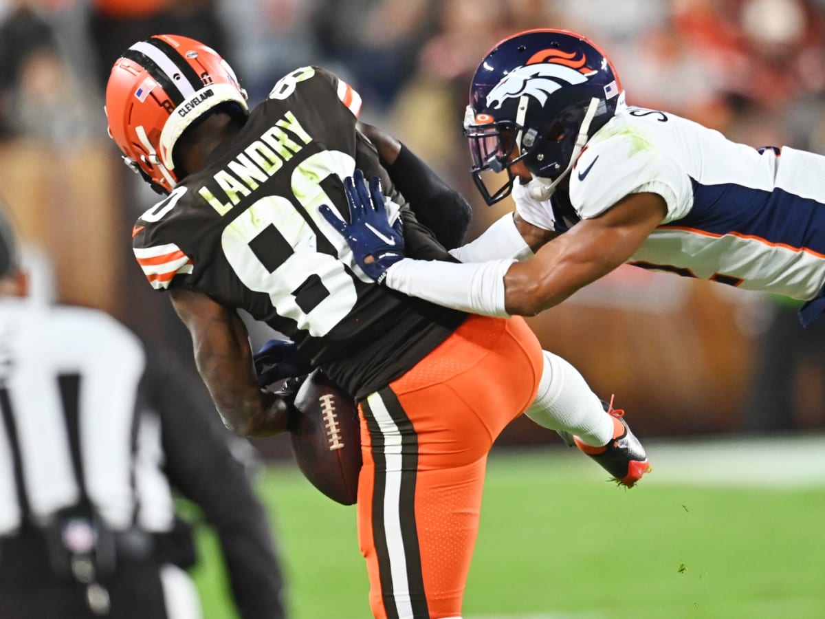 Carolina Panthers running back Christian McCaffrey, left, and Cleveland  Browns wide receiver Jarvis Landry exchange jerseys after an NFL football  game, Sunday, Dec. 9, 2018, in Cleveland. (AP Photo/Ron Schwane Stock Photo  