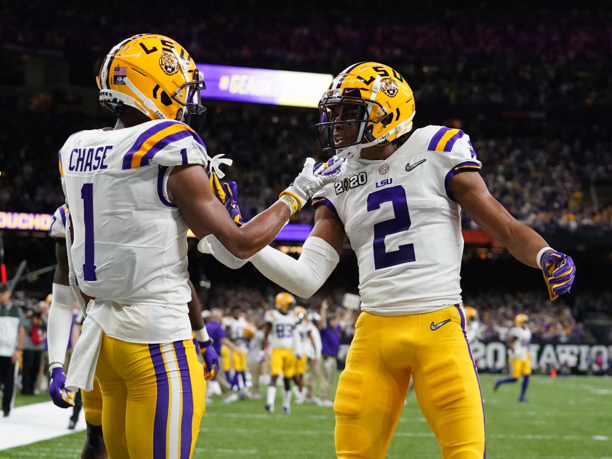 LSU Alumni Ja'marr Chase And Justin Jefferson Jersey Swap, Ja'Marr Chase,  Justin Jefferson, LSU Tigers football, Never graduate 