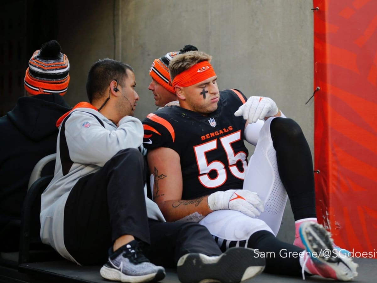 Cincinnati Bengals linebacker Logan Wilson (55) celebrates a missed field  goal during an NFL football game against the Green Bay Packers, Sunday,  Oct. 10, 2021, in Cincinnati. (AP Photo/Zach Bolinger Stock Photo - Alamy