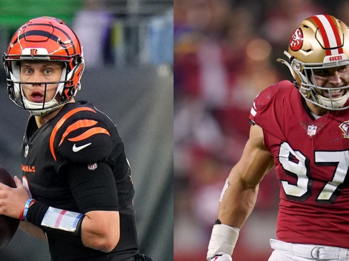 Photo: Bengals Joe Burrow Throws Under Pressure from 49ers Nick