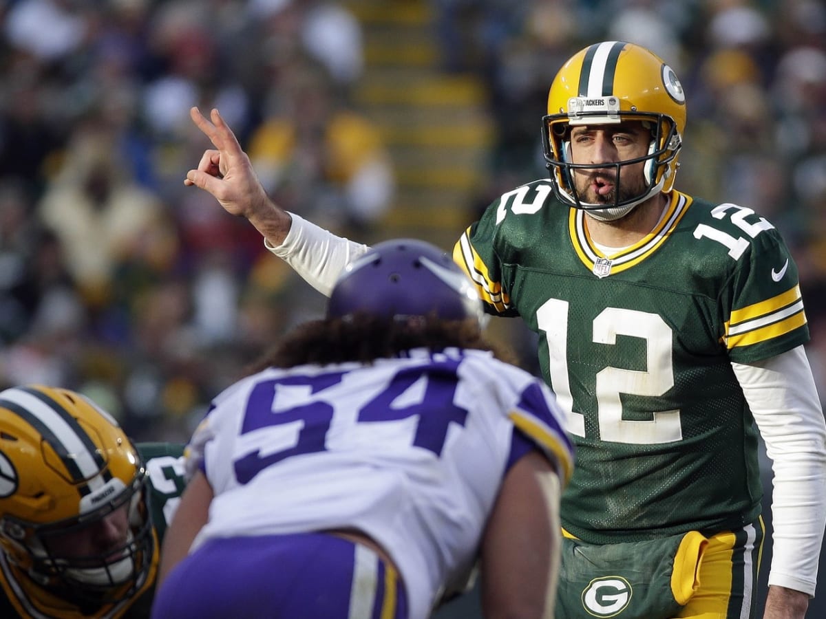 GREEN BAY, WI - JANUARY 01: Green Bay Packers quarterback Aaron Rodgers  (12) warms up during a game between the Green Bay Packers and the Minnesota  Vikings on January 1, 2023 at