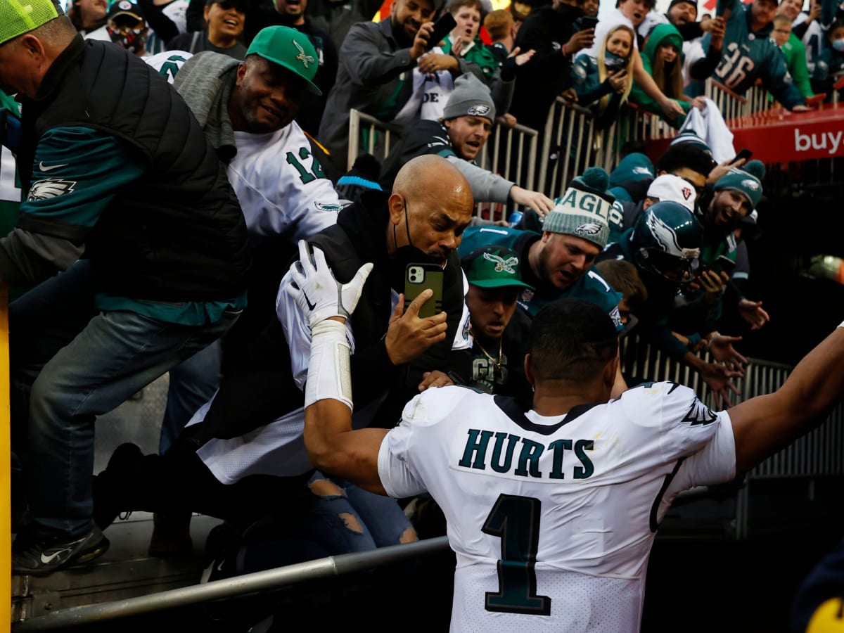 Eagles QB Jalen Hurts nearly sacked after railing collapses, fans fall at  FedEx Field