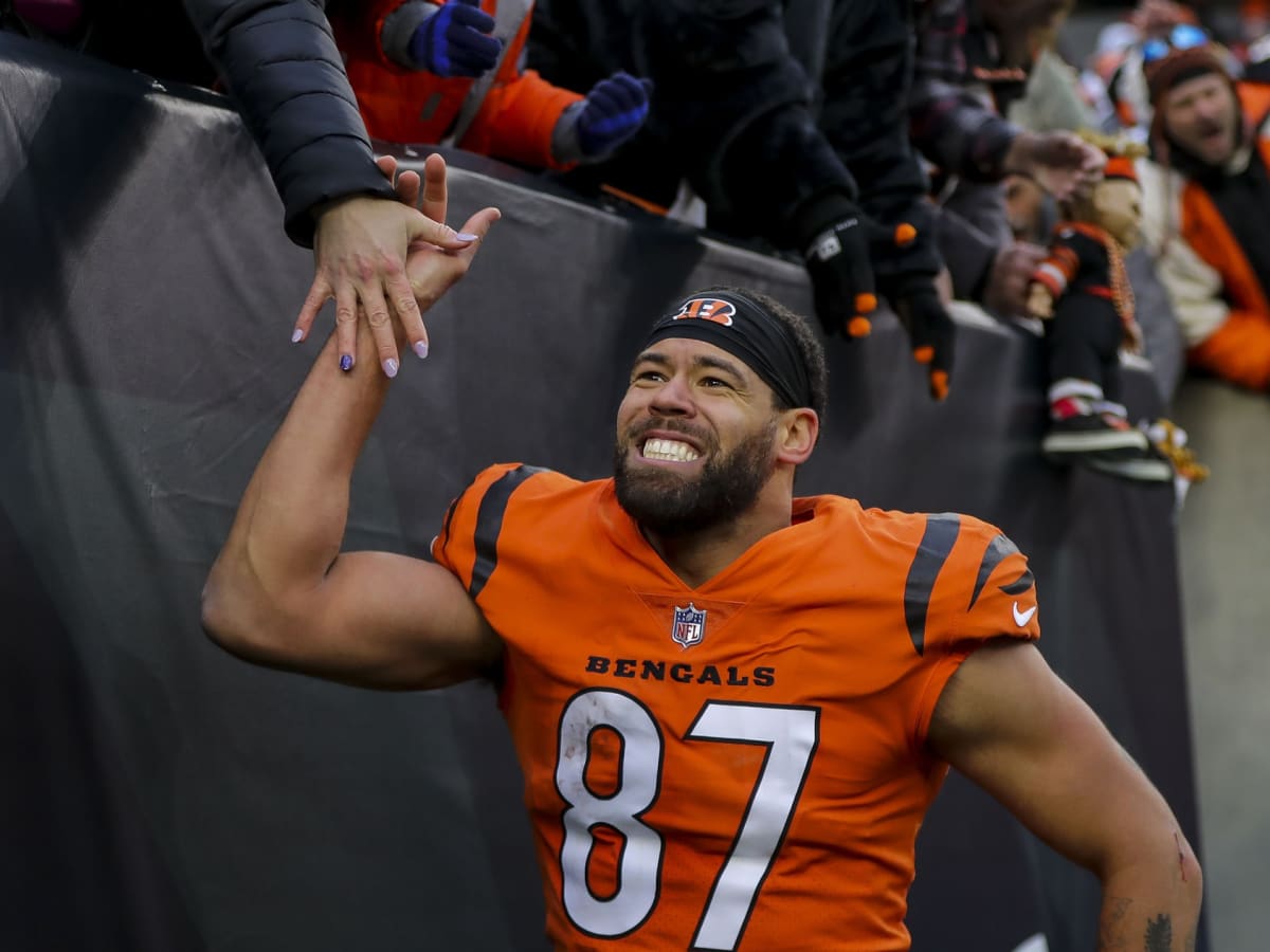 C.J. Uzomah of the Cincinnati Bengals runs the ball up the sideline