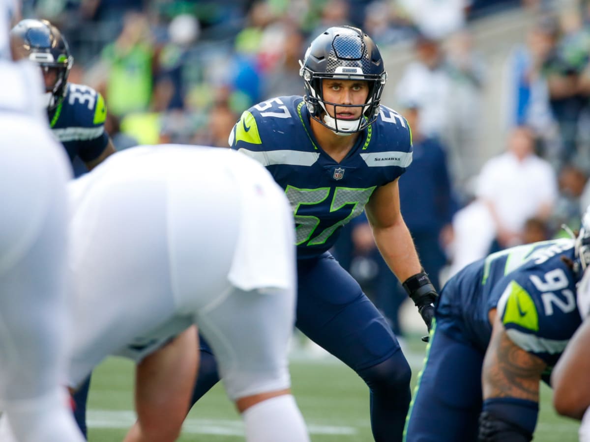 Seattle Seahawks linebacker Cody Barton (57) looks on during an