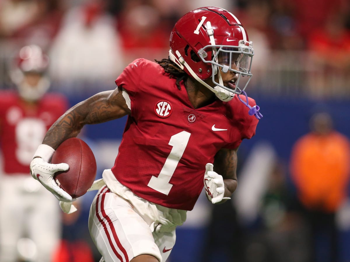 Alabama wide receiver Jameson Williams at the NFL Red Carpet Stage on  Thursday, April 28, 2022, …