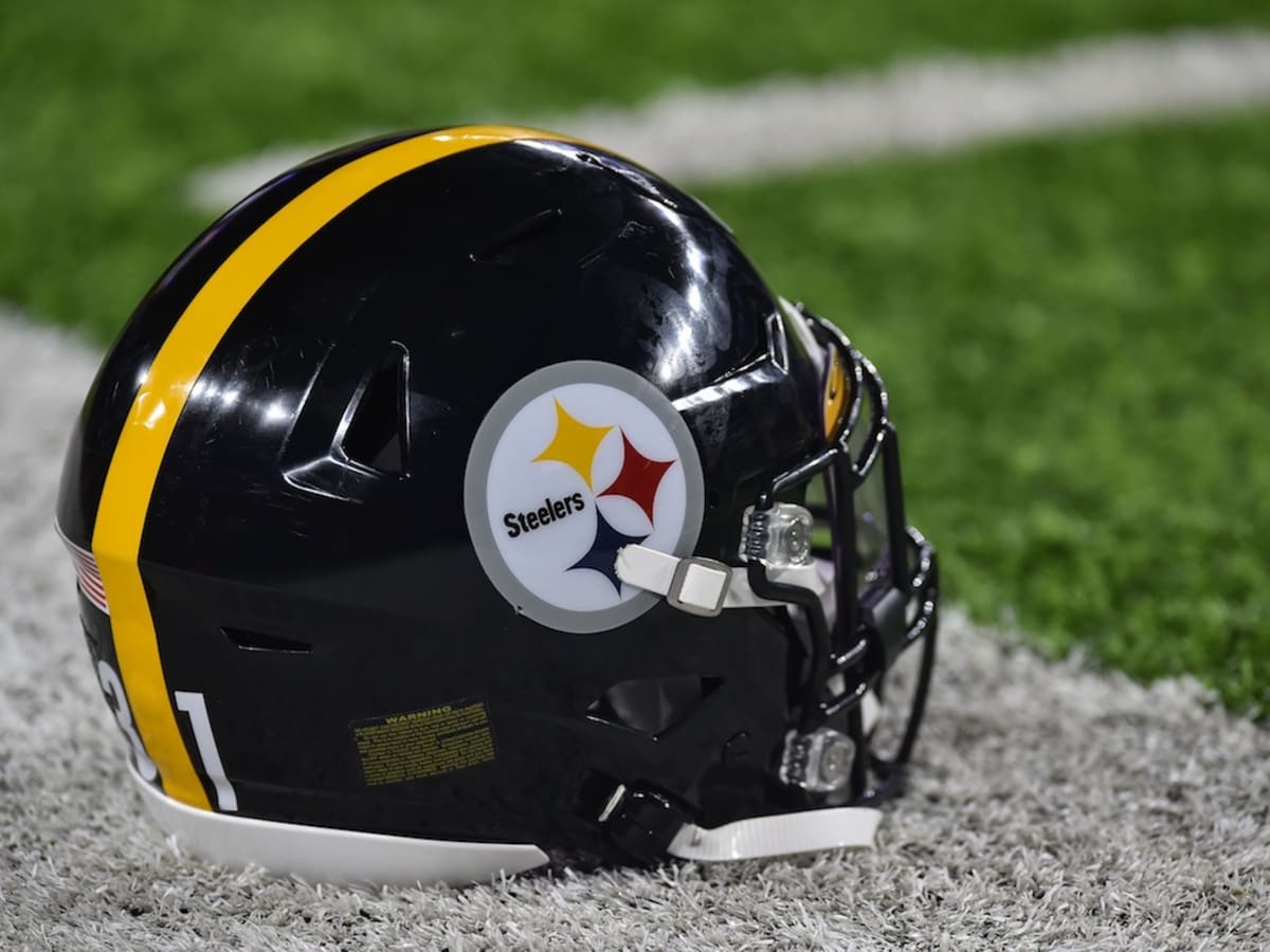 KANSAS CITY, MO - APRIL 27: An encrusted Pittsburgh Steelers helmet is on  display at the NFL Draft experience during Round One of the 2023 NFL Draft  on Thursday April 27, 2023