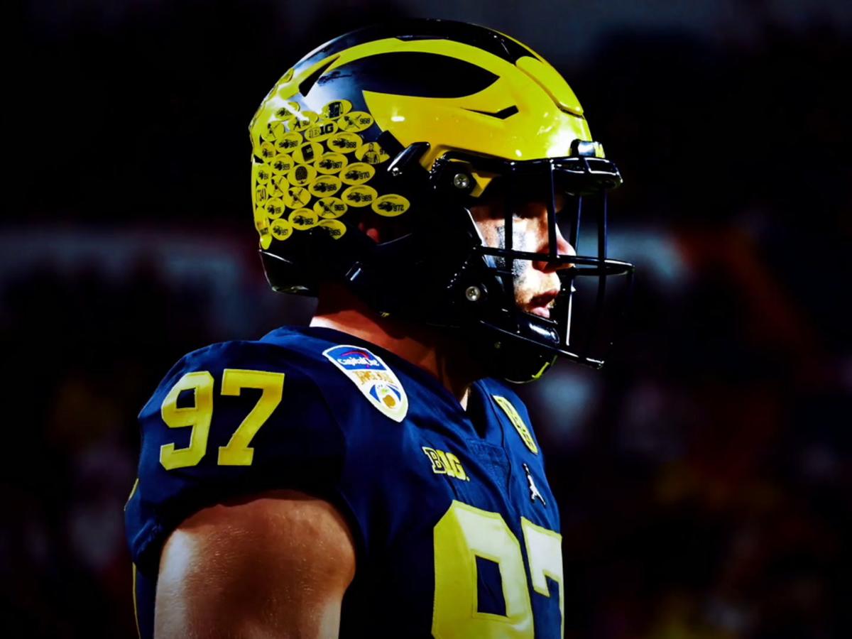 Former Michigan Football Star Aidan Hutchinson Models New Detroit Lions  Helmet - Sports Illustrated Michigan Wolverines News, Analysis and More