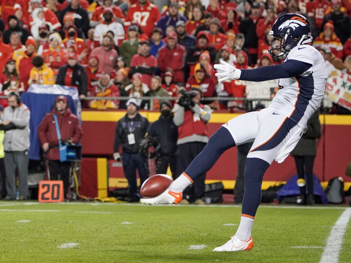 Denver Broncos punter Corliss Waitman warms up before a preseason