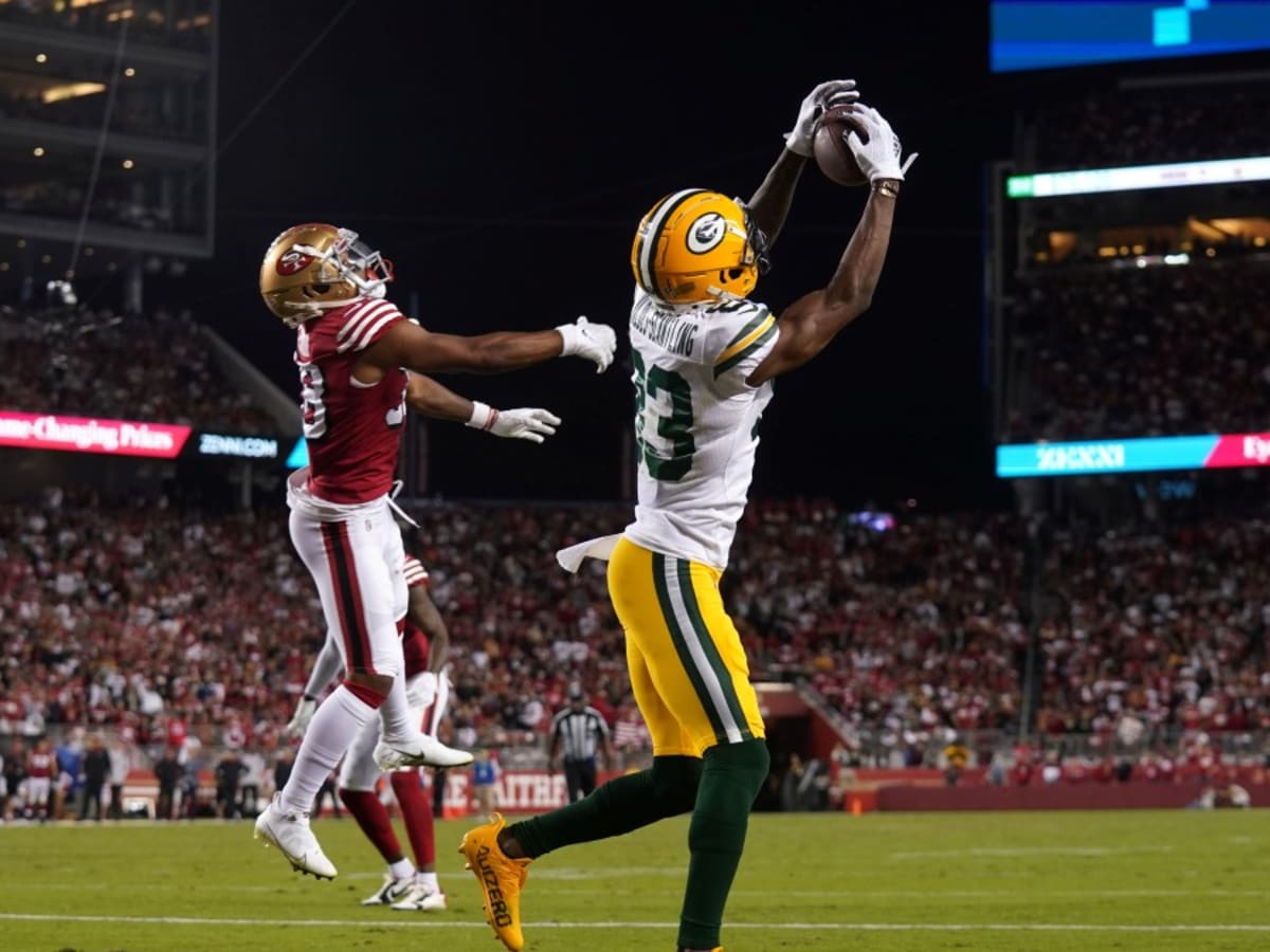 Green Bay Packers' Marquez Valdes-Scantling (83) pushes off Los