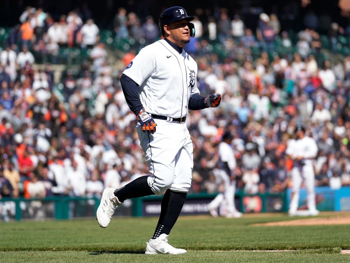 Detroit Tigers' Miguel Cabrera warms up before a spring training exhibition  baseball game against the New York Yankees at Joker Marchant Stadium in  Lakeland, Fla., Tuesday, March 9, 2021. (AP Photo/Gene J.
