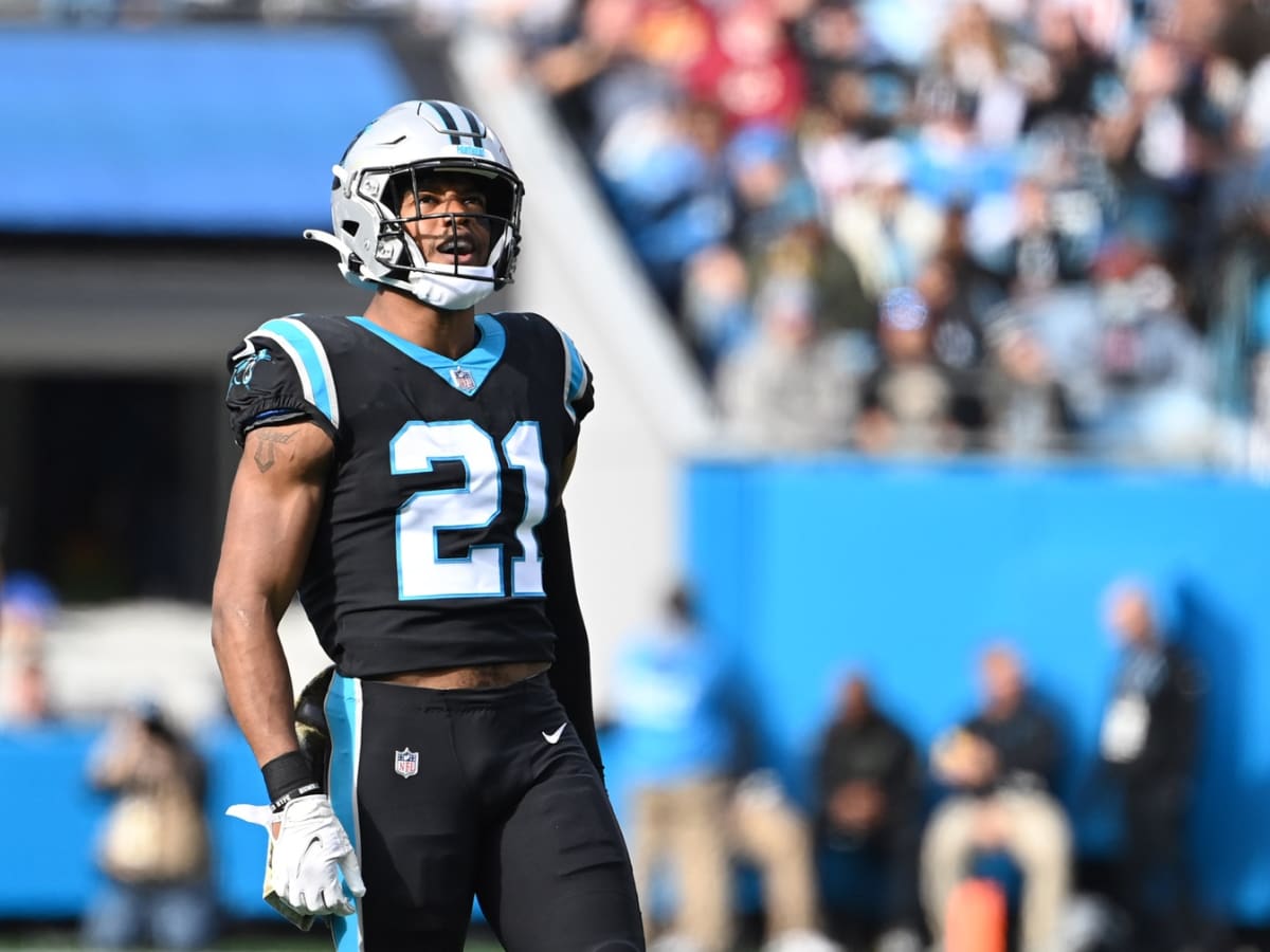 Carolina Panthers free safety Jeremy Chinn (21) yells instructions