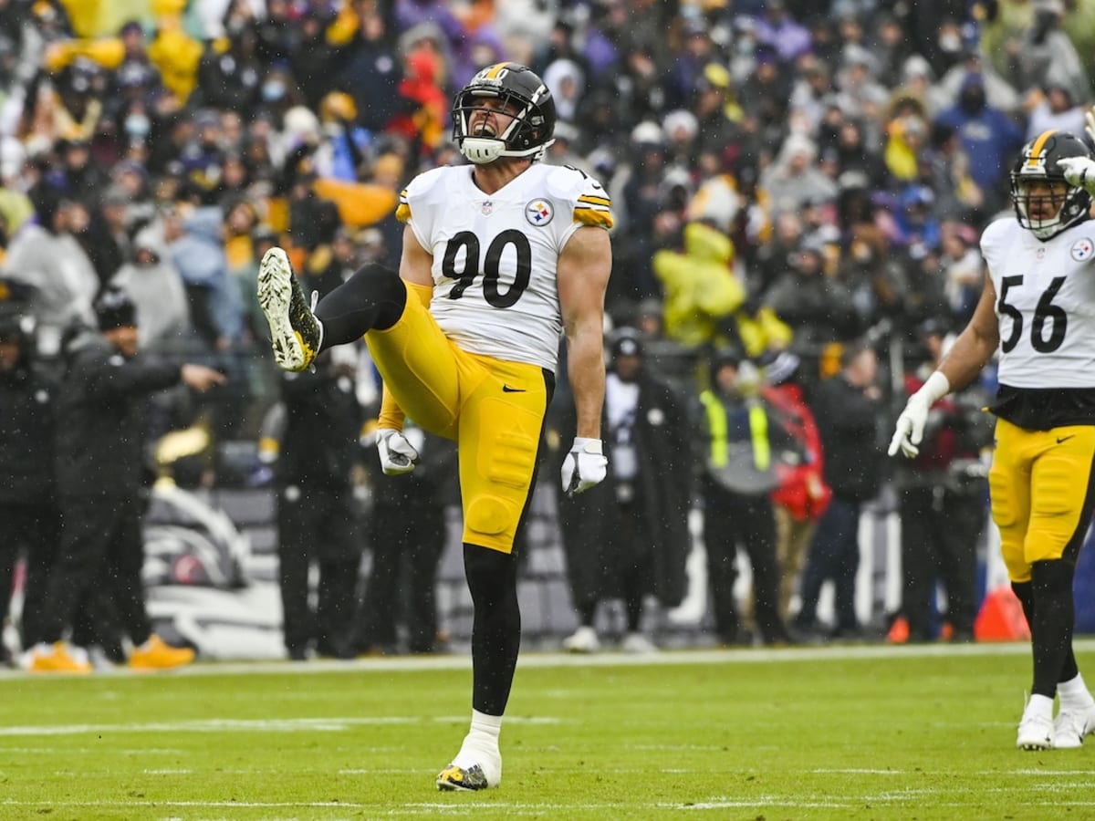 Pittsburgh Steelers linebacker TJ Watt (90) at warmups period before the  Pro Football Hall of Fame game at Tom Benson Hall of Fame Stadium,  Thursday, Aug. 5, 2021, in Canton, Ohio. The