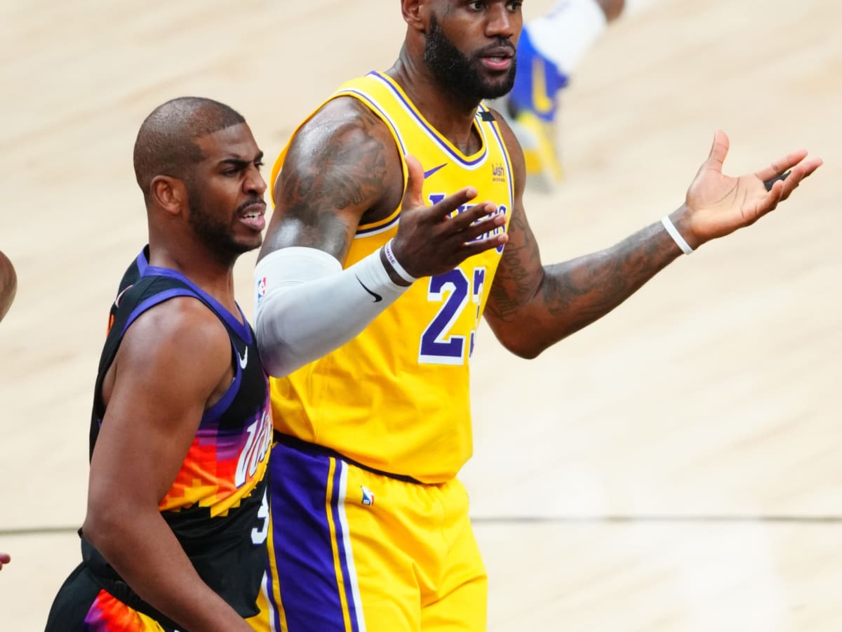 LeBron Ja los angeles lakers blue jersey mes, Chris Paul slam Suns