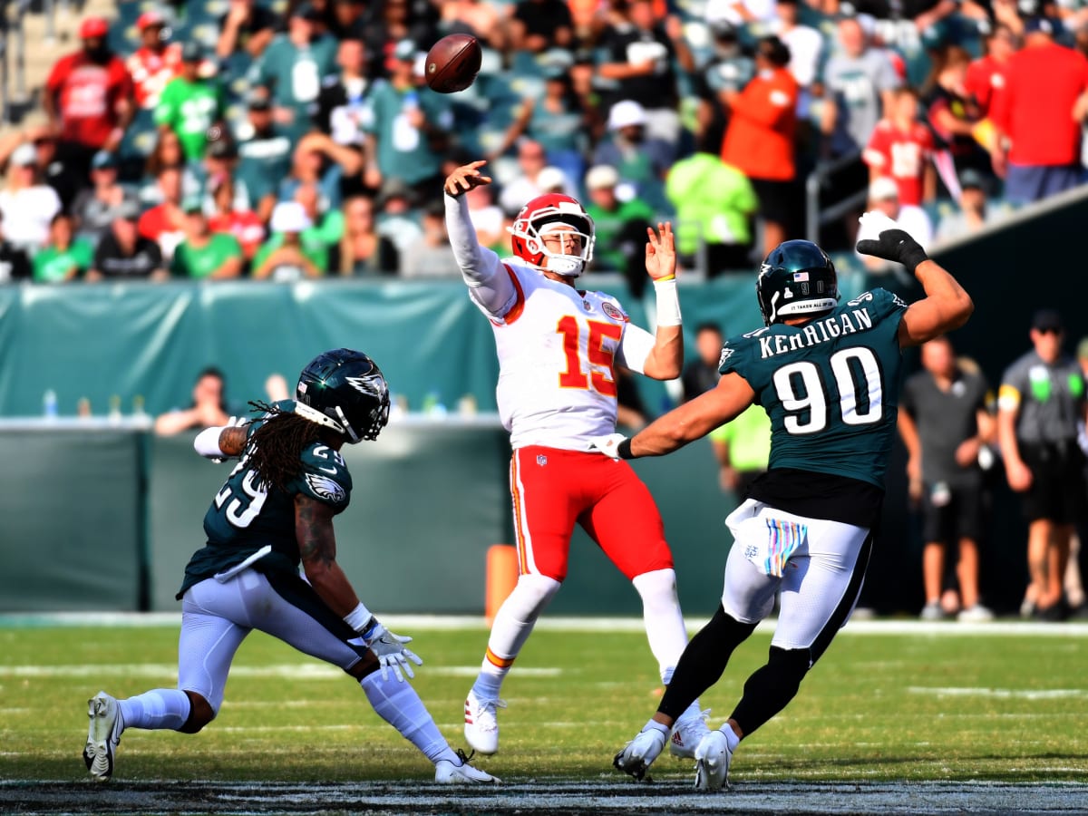 Kansas City Chiefs quarterback Patrick Mahomes pumps up the crowd prior to  an NFL football game against the Las Vegas Raiders Monday, Oct. 10, 2022,  in Kansas City, Mo. (AP Photo/Ed Zurga