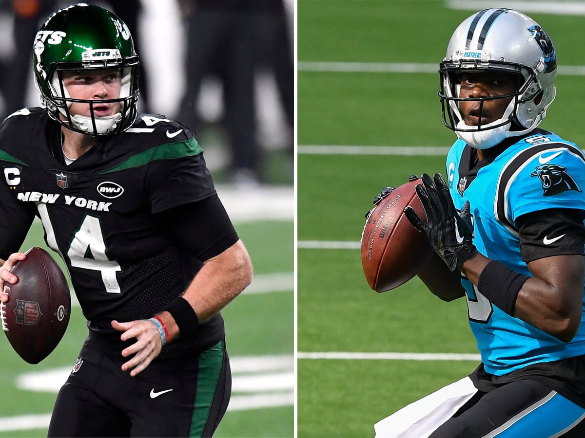 Panthers' $18.8 million BACKUP quarterback Sam Darnold reacts to