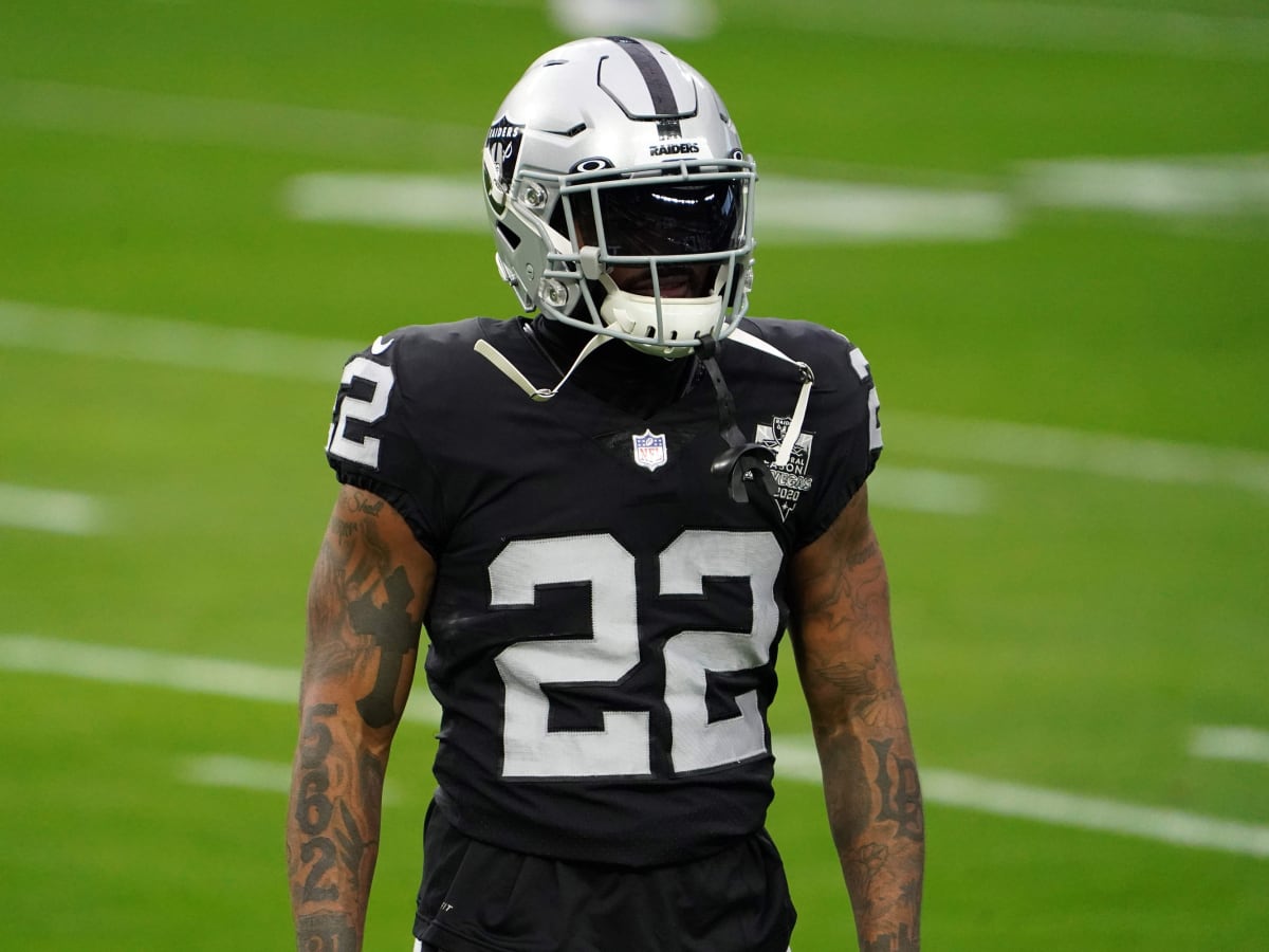 December 6, 2020, Las Vegas Raiders cornerback Keisean Nixon (22) tries to  keep the ball out of the end zone on the punt during the NFL game between  the Las Vegas Raiders