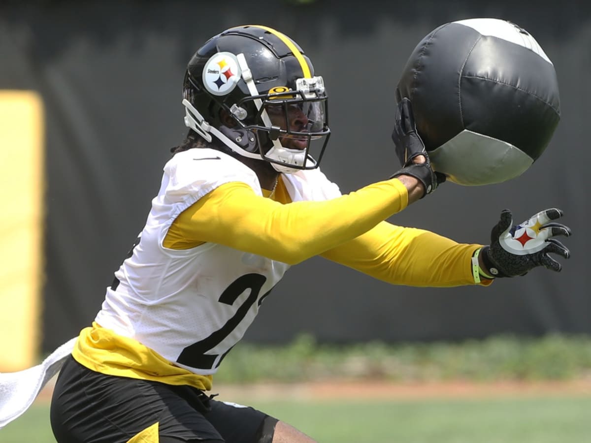 Steelers players wearing caps at training camp