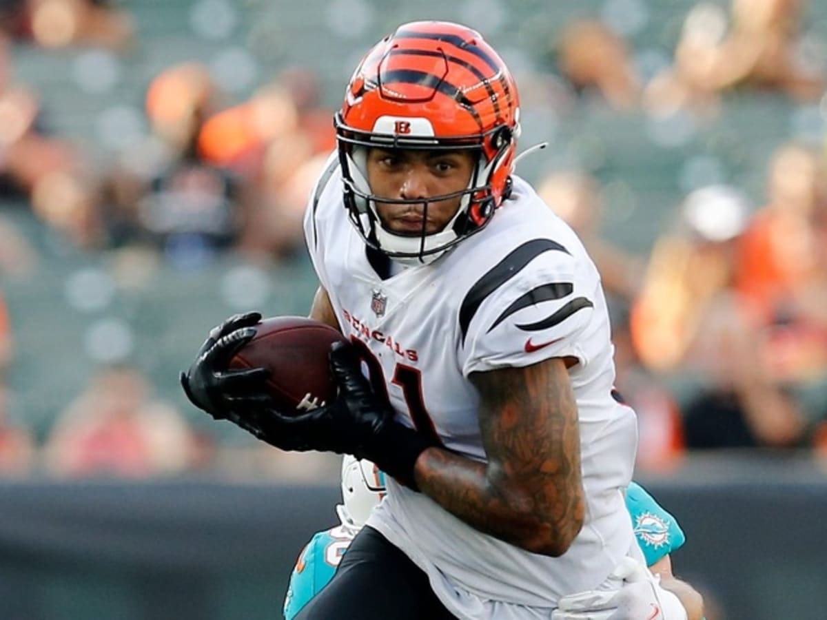 Cincinnati Bengals tight end Thaddeus Moss (81) celebrates a touchdown  during a preseason NFL football game against the Los Angeles Rams,  Saturday, Aug. 27, 2022, in Cincinnati. (AP Photo/Emilee Chinn Stock Photo  - Alamy