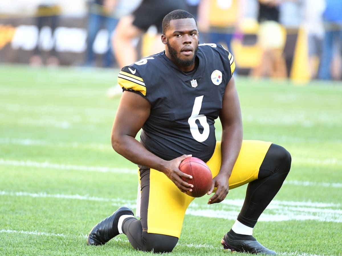 CHARLOTTE, NC - DECEMBER 18: Pittsburgh Steelers punter Pressley Harvin III  (6) during an NFL football game between the Pittsburg Steelers and the  Carolina Panthers on December 18, 2022 at Bank of