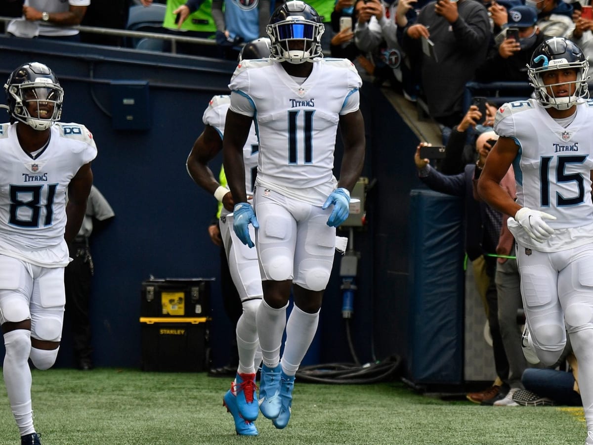 Seattle Seahawks wide receiver DK Metcalf stands on the sideline during the  second half of an NFL football game against the Tennessee Titans, Sunday,  Sept. 19, 2021, in Seattle. The Titans won