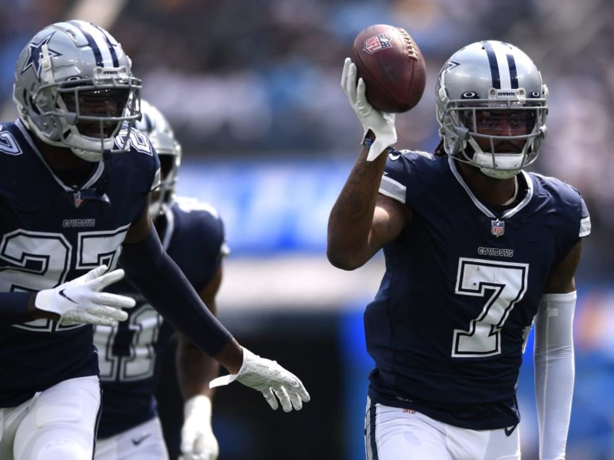 Dallas Cowboys cornerback Trevon Diggs picks off trick-play pass