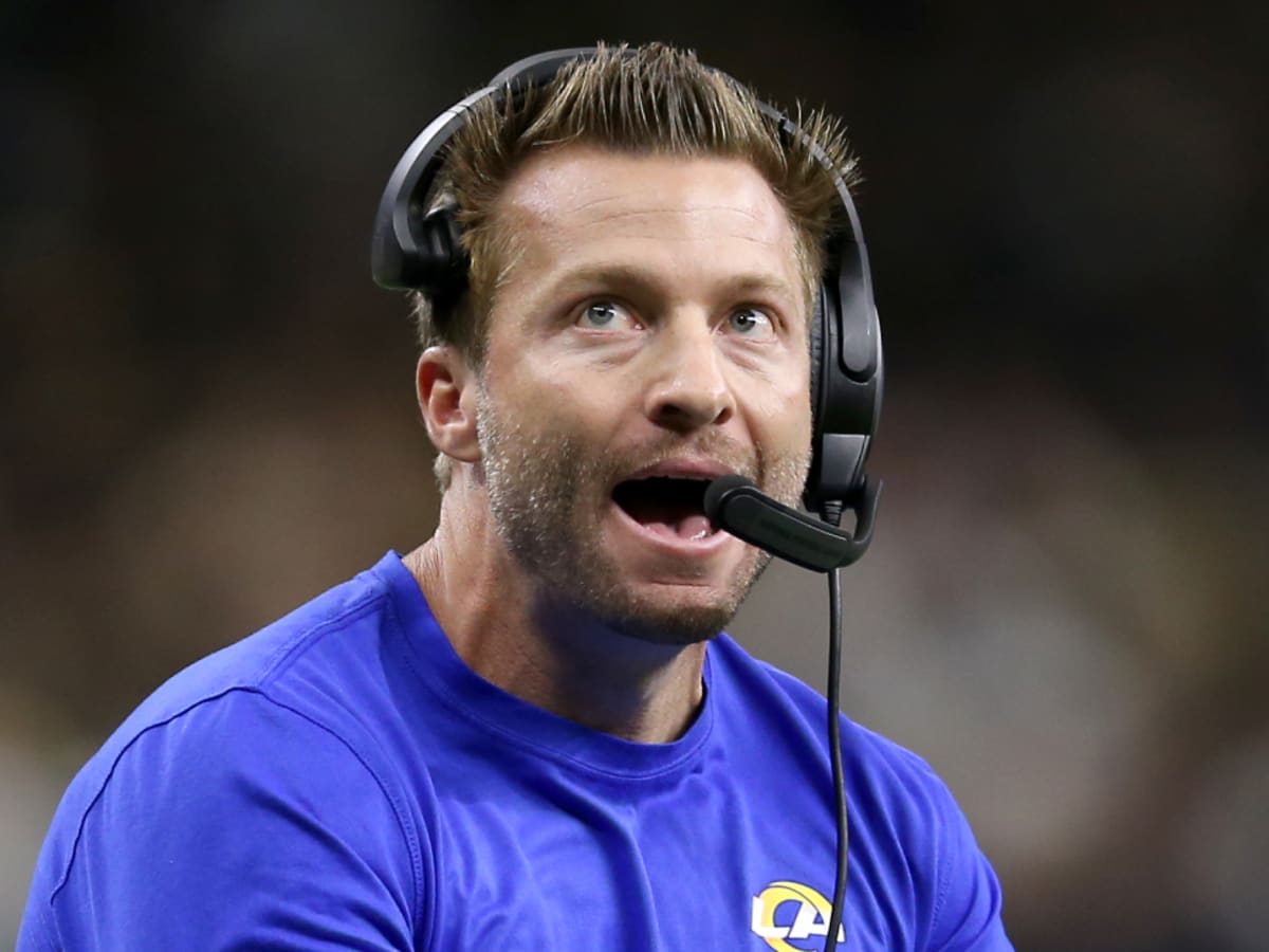 INGLEWOOD, CA - JANUARY 17: Los Angeles Rams head coach Sean McVay gives  tap on the helmet of Los Angeles Rams cornerback Darious Williams #11  during the NFC Wild Card playoff game