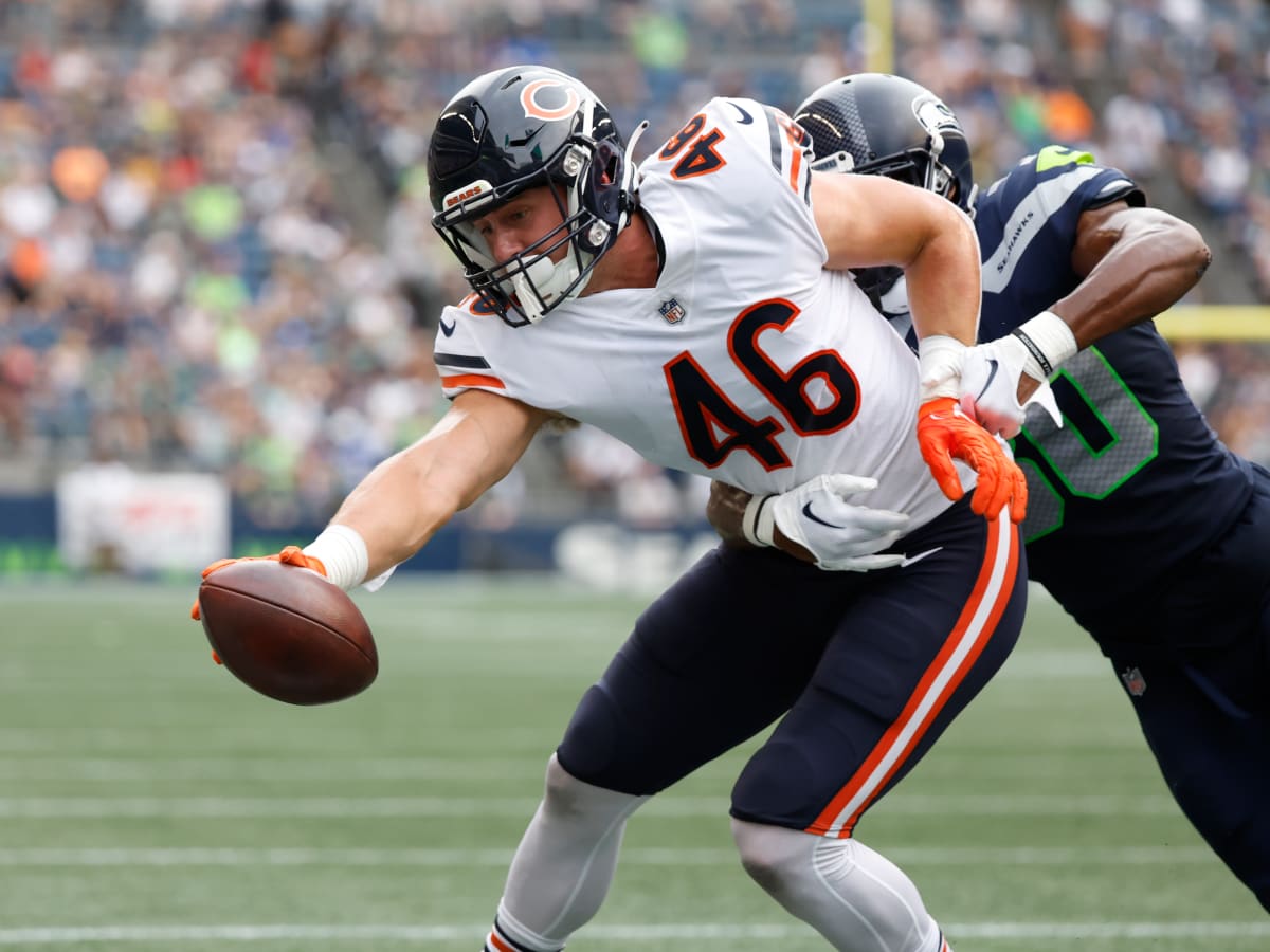 Trevon Wesco of the Chicago Bears warms up before the game against