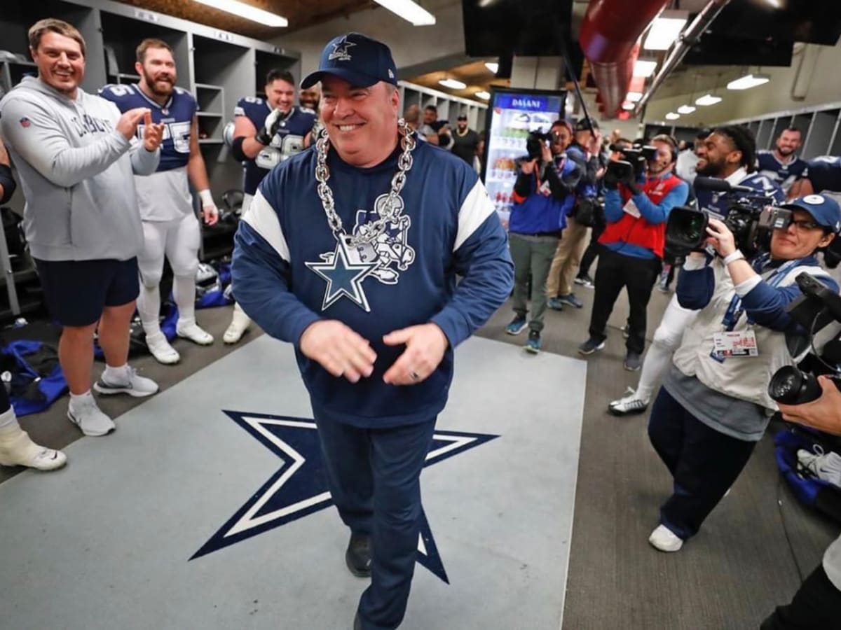 Mike McCarthy leads Dallas Cowboys' locker room party after Tampa