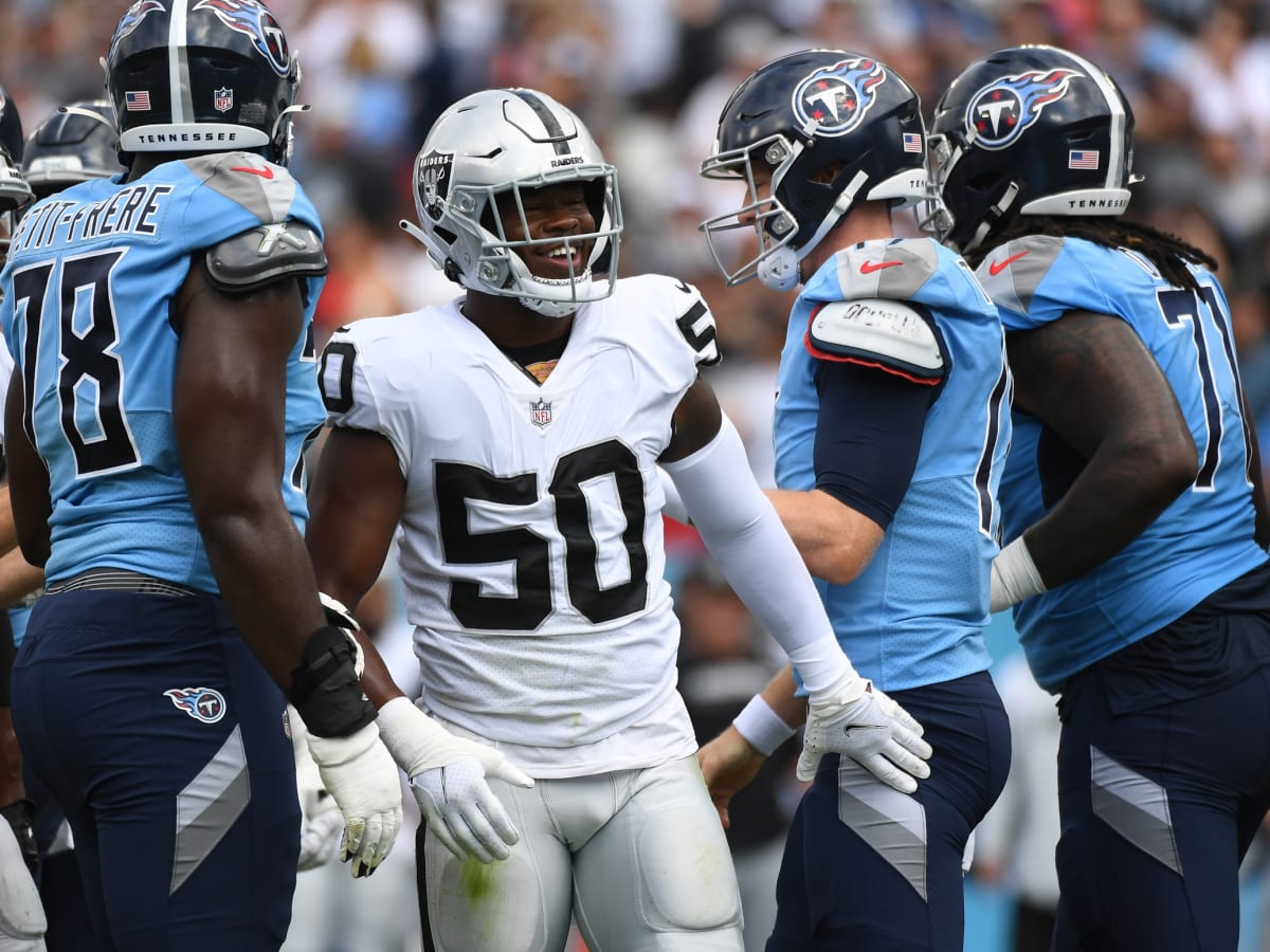 Las Vegas Raiders linebacker Jayon Brown (50) before a NFL