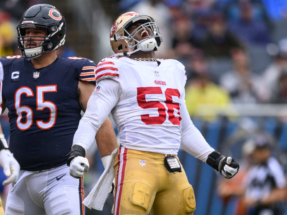 San Francisco 49ers defensive end Samson Ebukam (56) reacts after