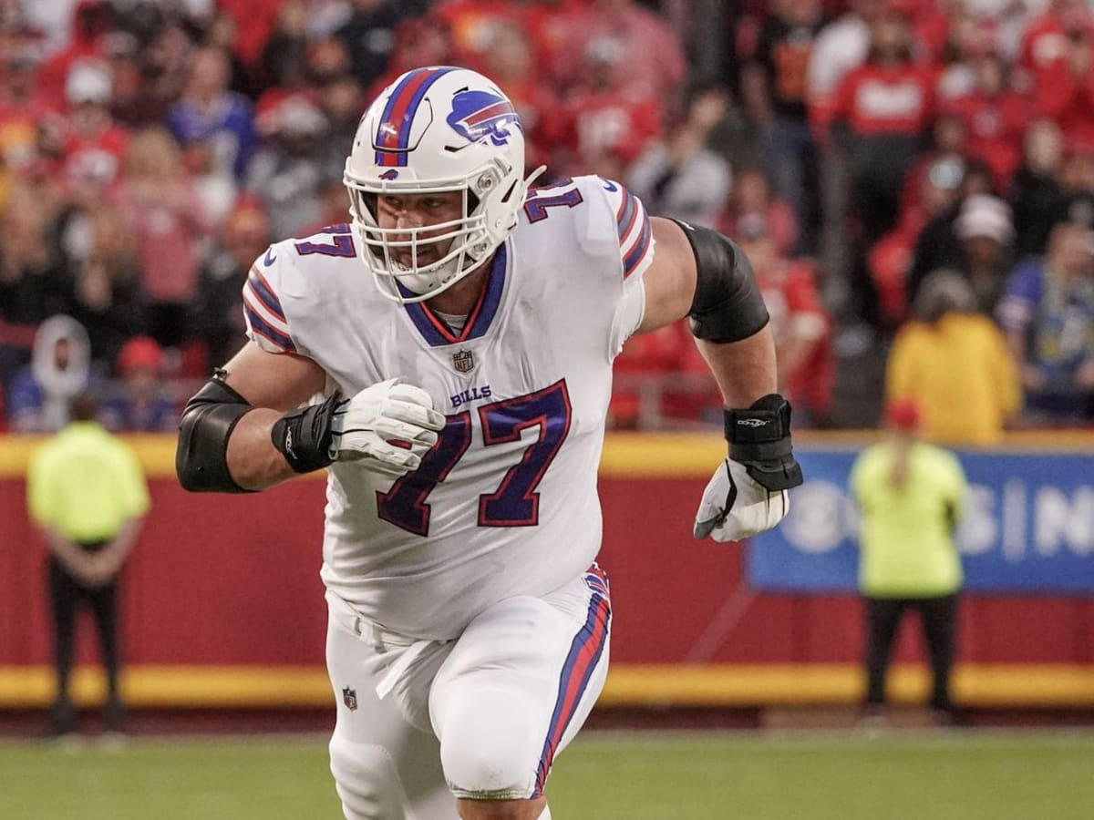 Buffalo Bills offensive tackle David Quessenberry during pre-game warmups  before an NFL football game against the Kansas City Chiefs, Sunday, Oct. 16,  2022 in Kansas City, Mo. (AP Photo/Reed Hoffmann Stock Photo 