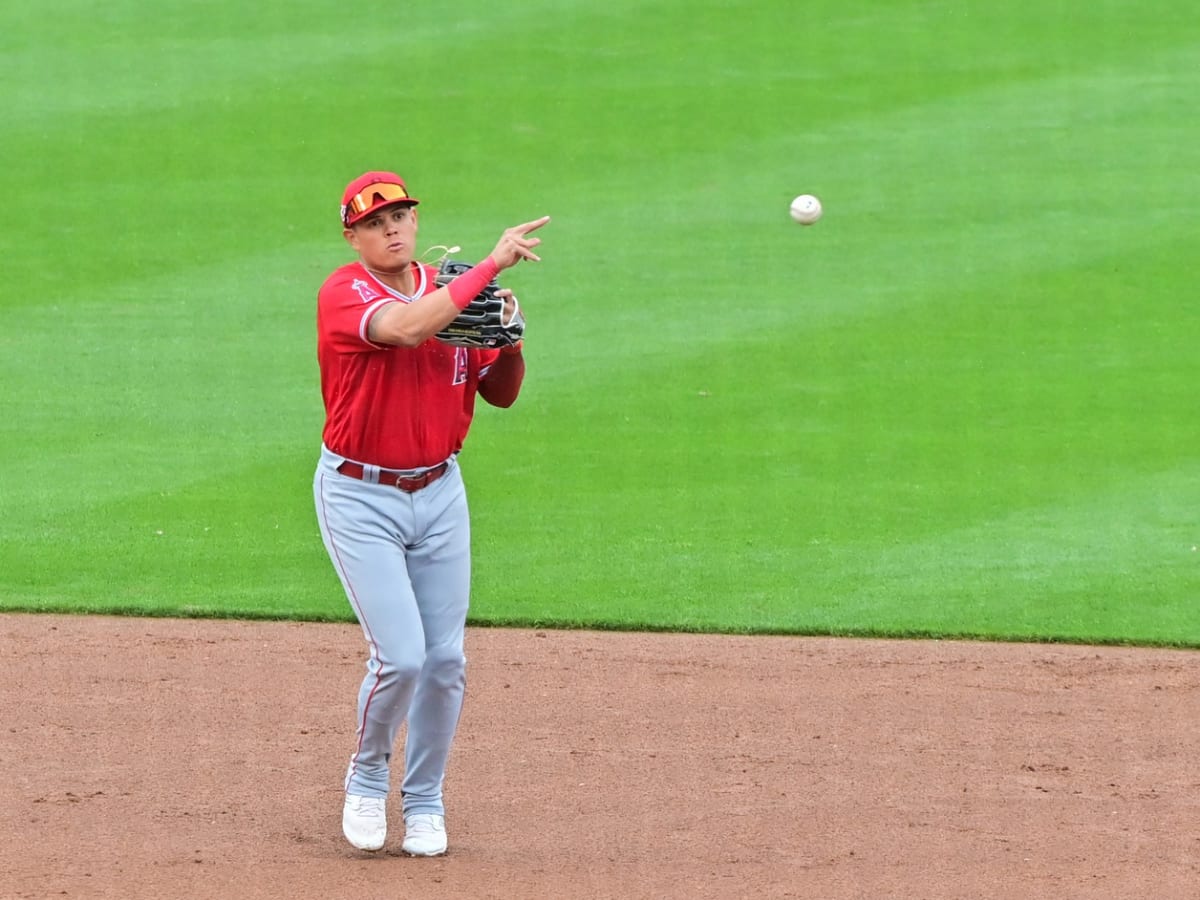 Los Angeles Angels third baseman Gio Urshela throws during the MLB